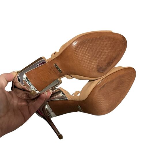 Schutz Nude Wrap Strap Leather Sandals Clear Heel Size 9.5 - Picture 5 of 12